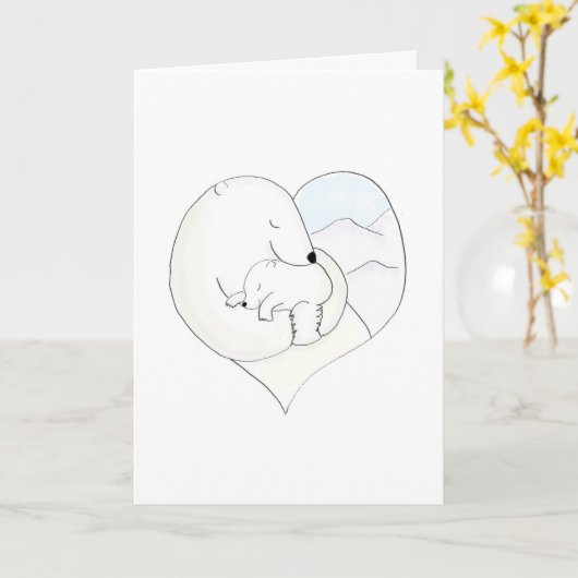 Moederdag voor polair beer van moeder en baby kaart (Gele Bloem)