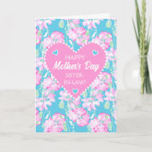 Moederdag voor schoonzus Pink Roses op blauw Kaart (Voorkant)