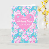 Moederdag voor stap mam roze rozen op blauw kaart (Gele Bloem)