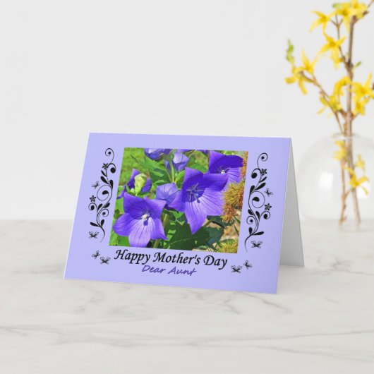 Moederdag, voor Tante, paarse bloemen, Kaart (Gele Bloem)