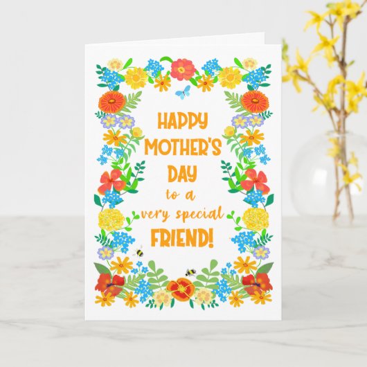 Moederdag Voor Vriend met  Bloemengrens Kaart (Gele Bloem)