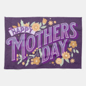  Moederdag voor Wavy Typografie Gift Paars Theedoek (Horizontaal)