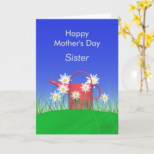 Moederdag voor zuster Daisies and Watering Can Kaart (Gele Bloem)