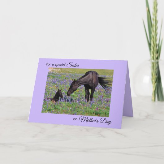 Moederdag voor Zuster Mare Foal Flowers Foto Kaart (Voorkant)