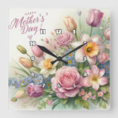 Moederdag: Voorjaarsbloemenboeket Vierkante Klok (Voorkant)