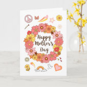 Moederdag Vrede en Liefde met Roze Bloemen Kaart (Gele Bloem)