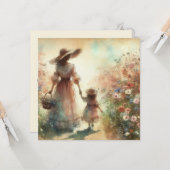 Moederdag Vrouw en Kind in Bloemenveld Kaart (Voorkant / Achterkant in situ)