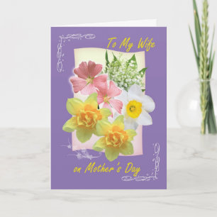 Moederdag, Vrouw. Gele narcis, lelietje-van-dalen Kaart