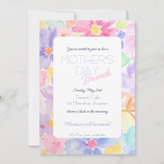 Moederdag Watercolor Bloemen Brunch Uitnodiging (Voorkant)