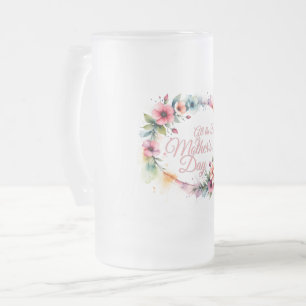 Moederdag Watercolor Bloemenkrans in Roze V2.0 Matglas Bierpul