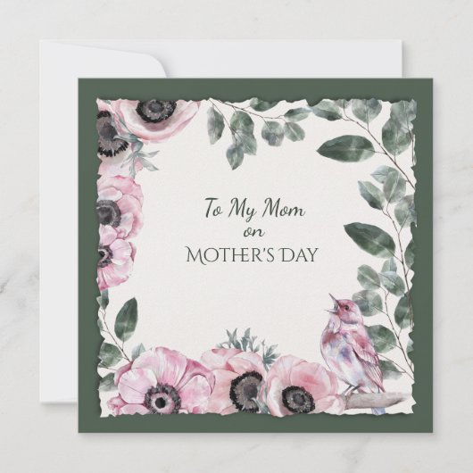 Moederdag Waterverf Flowers en Bird (Voorkant)