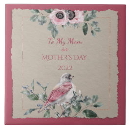 Moederdag Waterverf Flowers en Bird Tegeltje