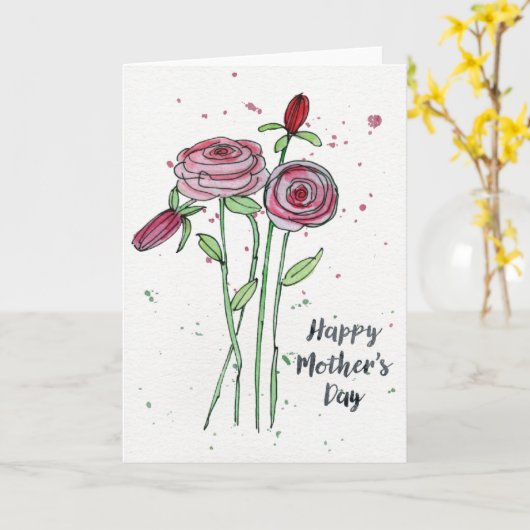 Moederdag Waterverf Flowers Wenskaart Kaart (Gele Bloem)