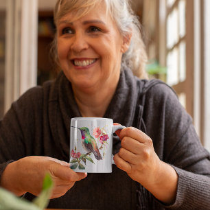 Moederdag Waterverf Hummingbird Pink Flowers Tweekleurige Koffiemok
