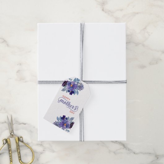 Moederdag Waterverf Purple Flowers Cadeaulabel (Met Touw)