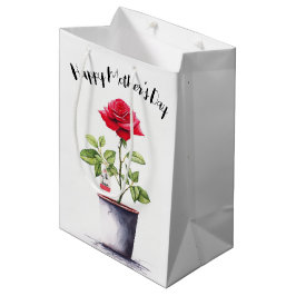 Moederdag Waterverf Rode rozenStruik Medium Cadeauzakje