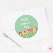 Moederdag waterverf Tulpen vlinders groen Ronde Sticker (Envelop)