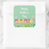 Moederdag waterverf Tulpen vlinders Vierkante Sticker (Tas)