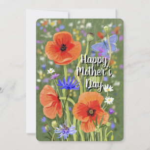 Moederdag wenskaart wilde bloemen vlinders