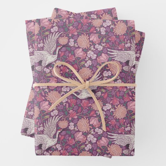 Moederdag White Crane Heron Pink Peach Inpakpapier Vel (In situ)