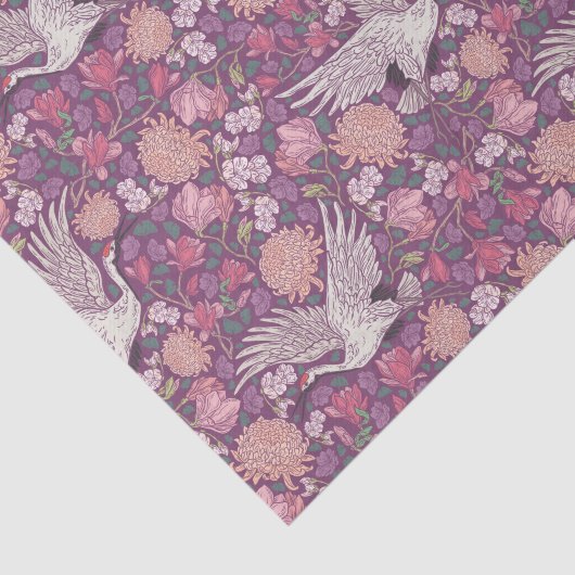 Moederdag White Crane Heron Pink Peach Tissuepapier (Detail)