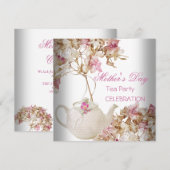 Moederdag White Pink floral Tea Kaart (Voorkant / Achterkant)