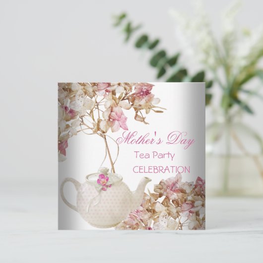 Moederdag White Pink floral Tea Kaart (Staand voorkant)