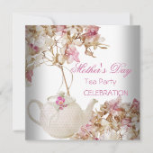 Moederdag White Pink floral Tea Kaart (Voorkant)