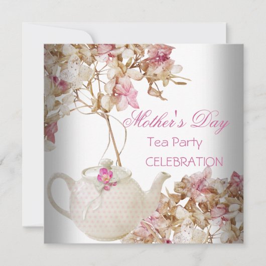 Moederdag White Pink floral Tea Kaart (Voorkant)