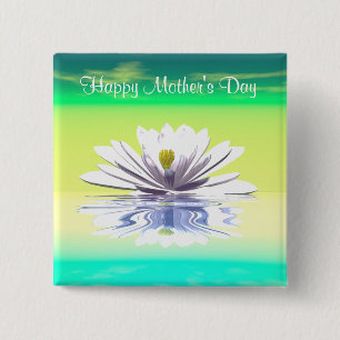Moederdag White Water Lily Vierkante Button 5,1 Cm