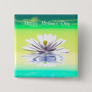 Moederdag White Water Lily Vierkante Button 5,1 Cm