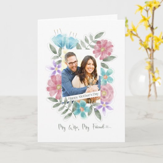 Moederdag Wife aangepaste foto-Waterverven bloemen Kaart (Gele Bloem)
