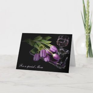 Moederdag Wijn en Paarse Tulpen Kaart