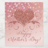 Moederdag-wijnlabels | Roos Gold Glitter Heart Wijn Etiket (Enkel label)
