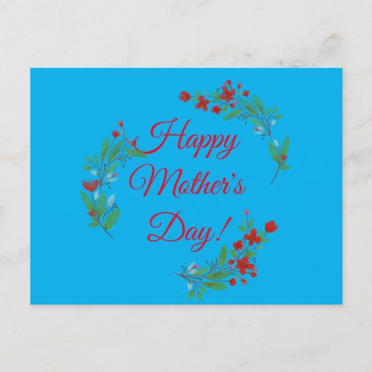 Moederdag Wish Red Flowers waterverf Blue Briefkaart (Voorkant)