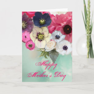 MOEDERDAG WIT ROZE ROZEN EN ANEMOON BLOEMEN KAART