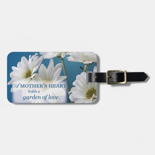 Moederdag Witte Daisies Tuin van Liefde Blauwe Hem Bagagelabel (Voorkant horizontaal)
