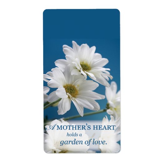 Moederdag Witte Daisies Tuin van Liefde Blauwe Hem Etiket (Voorkant)
