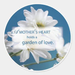 Moederdag Witte Daisies Tuin van Liefde Blauwe Hem Ronde Sticker