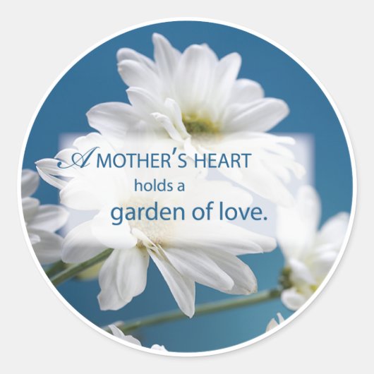 Moederdag Witte Daisies Tuin van Liefde Blauwe Hem Ronde Sticker (Voorkant)