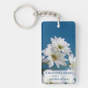 Moederdag Witte Daisies Tuin van Liefde Blauwe Hem Sleutelhanger