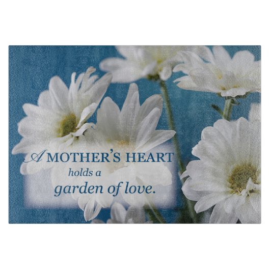 Moederdag Witte Daisies Tuin van Liefde Blauwe Hem Snijplank (Voorkant)