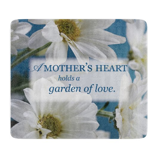 Moederdag Witte Daisies Tuin van Liefde Blauwe Hem Snijplank (Voorkant)