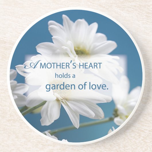 Moederdag Witte Daisies Tuin van Liefde Blauwe Hem Zandsteen Onderzetter (Voorkant)