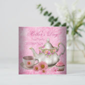 Moederdag Witte Roze Bloemen Thee Cupcake Kaart (Staand voorkant)