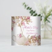 Moederdag Witte Roze bloemige Thee Kaart (Staand voorkant)