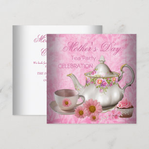 Moederdag Witte Roze bloemige Theekupcupcake Kaart