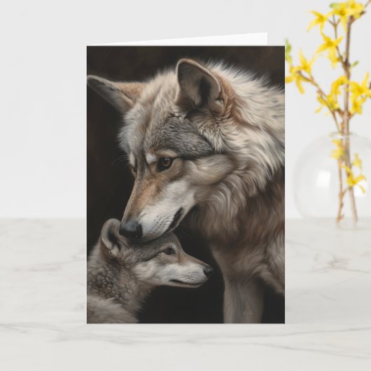 Moederdag Wolf en Pup Kaart (Gele Bloem)