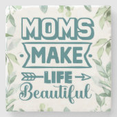 Moederdag Word Art met gebladerte Stenen Onderzetter (Voorkant)