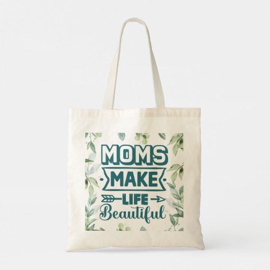 Moederdag Word Art met gebladerte Tote Bag (Achterkant)